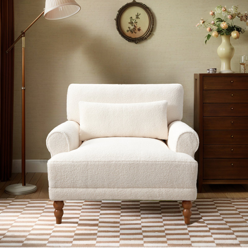 Oversize Accent Chair With A Pillow, Ivory Boucle