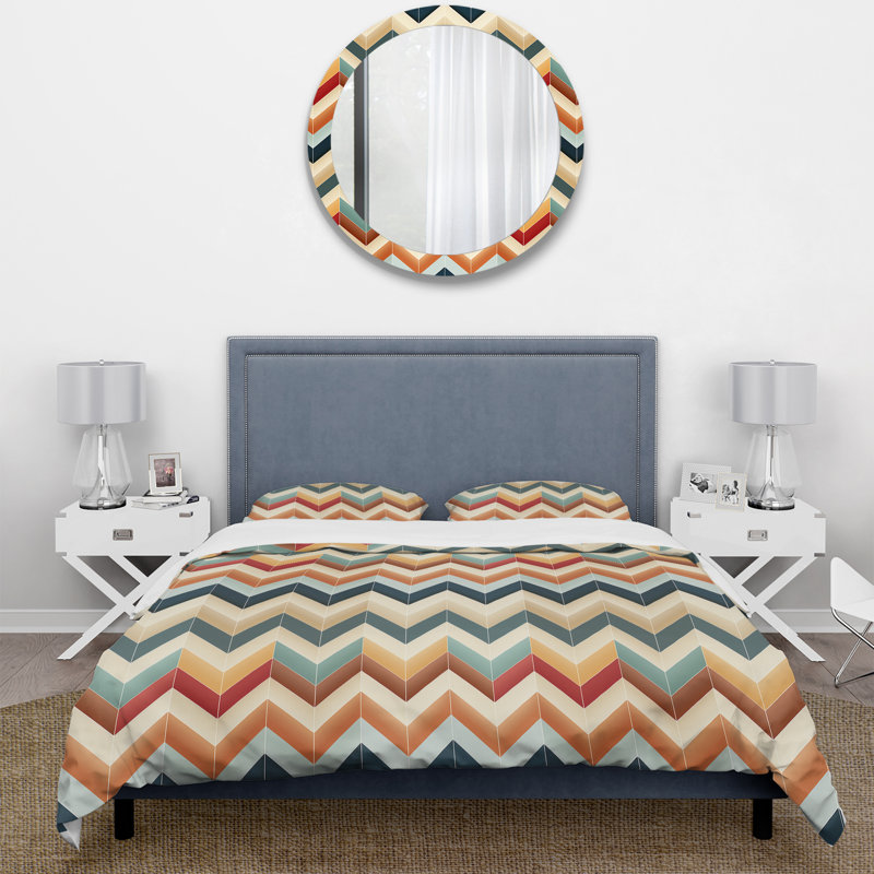 Literie à chevrons beige à chevrons élégants, Housse de couette pour très grand lit et 2 très