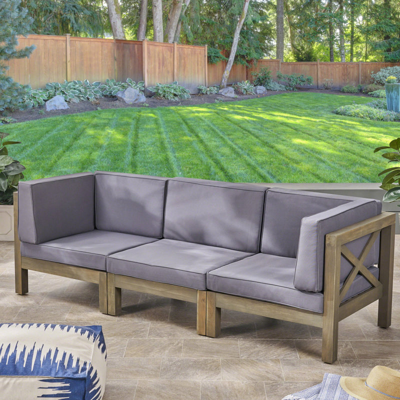 30.3'' Wide Wood Patio Sofa with Cushions, Gray Finish Frame / Dark Gray Cushion
