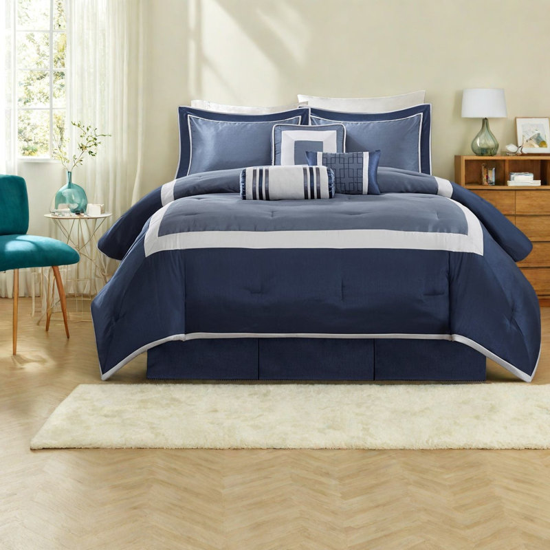 Ensembles de literie élégants bleu marine, collection d'édredon en polyester pour la maison