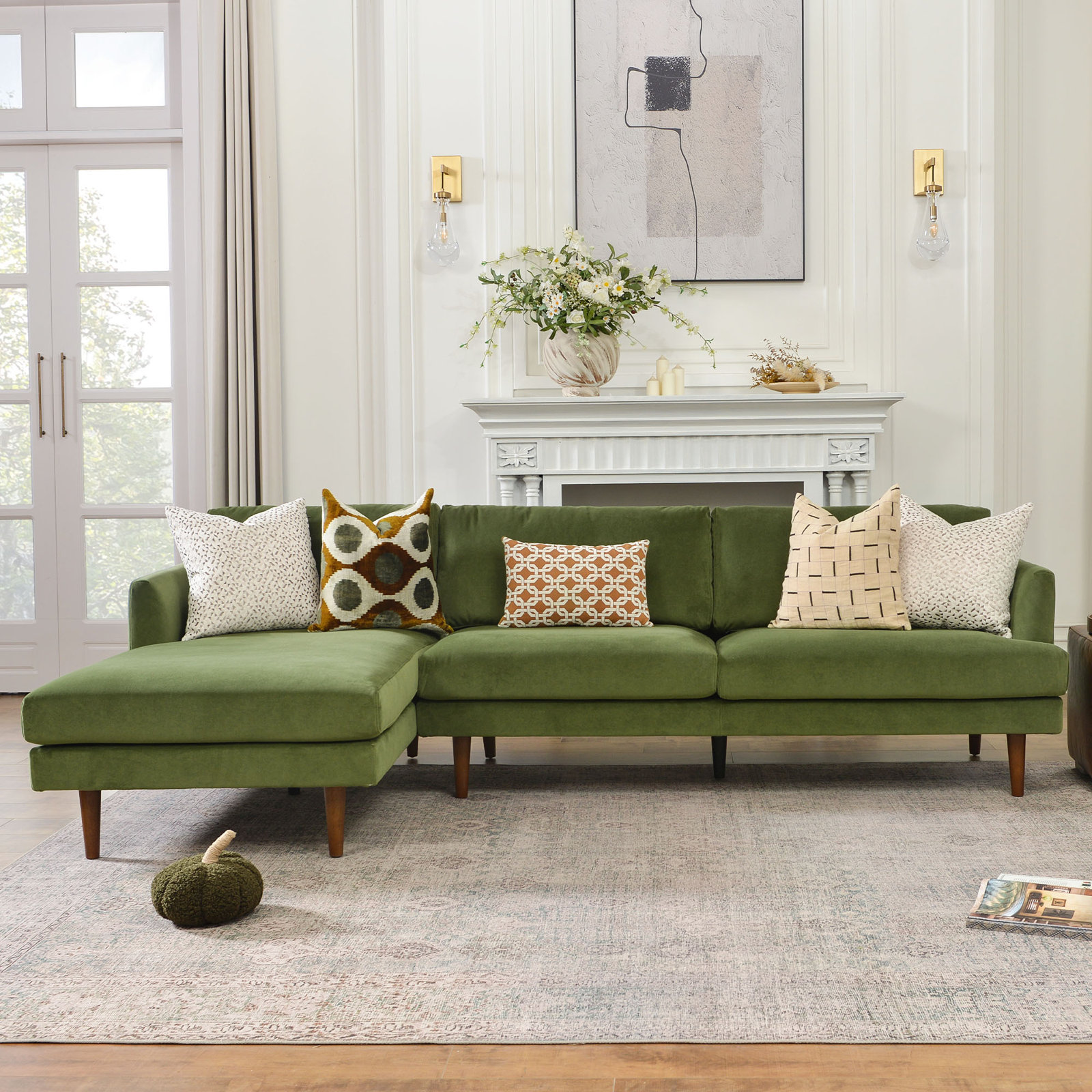 Miller 2 - Piece Upholstered Chaise Sectional, Left Hand Facing, Olive Green Polyester Blend
