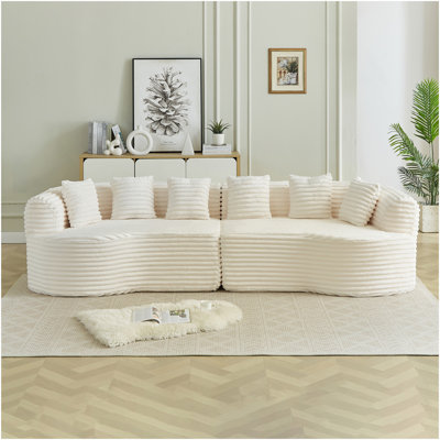 Curved Sectional Sofa, 111.5-Inch Oversized Modern Bone-Free Cloud Sofa With 6 Pillows Luxury Corduroy Four-Seater Memory Foam Sofa With Deep Seat Design,Beige