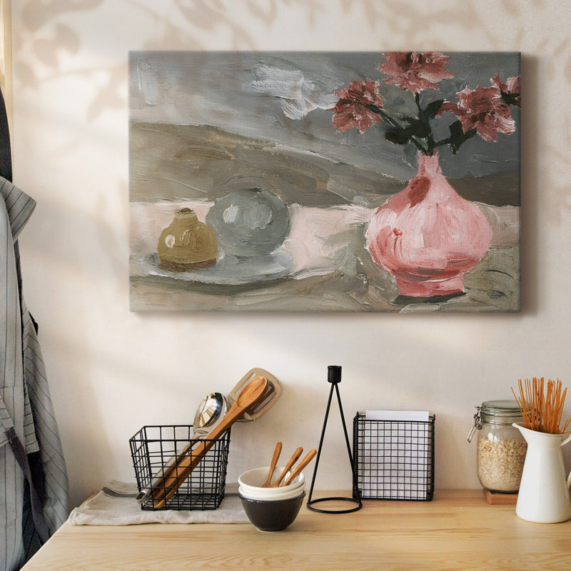 Vase de fleurs roses, toile tendue VI-Gallery, H 40 po x l 60 po