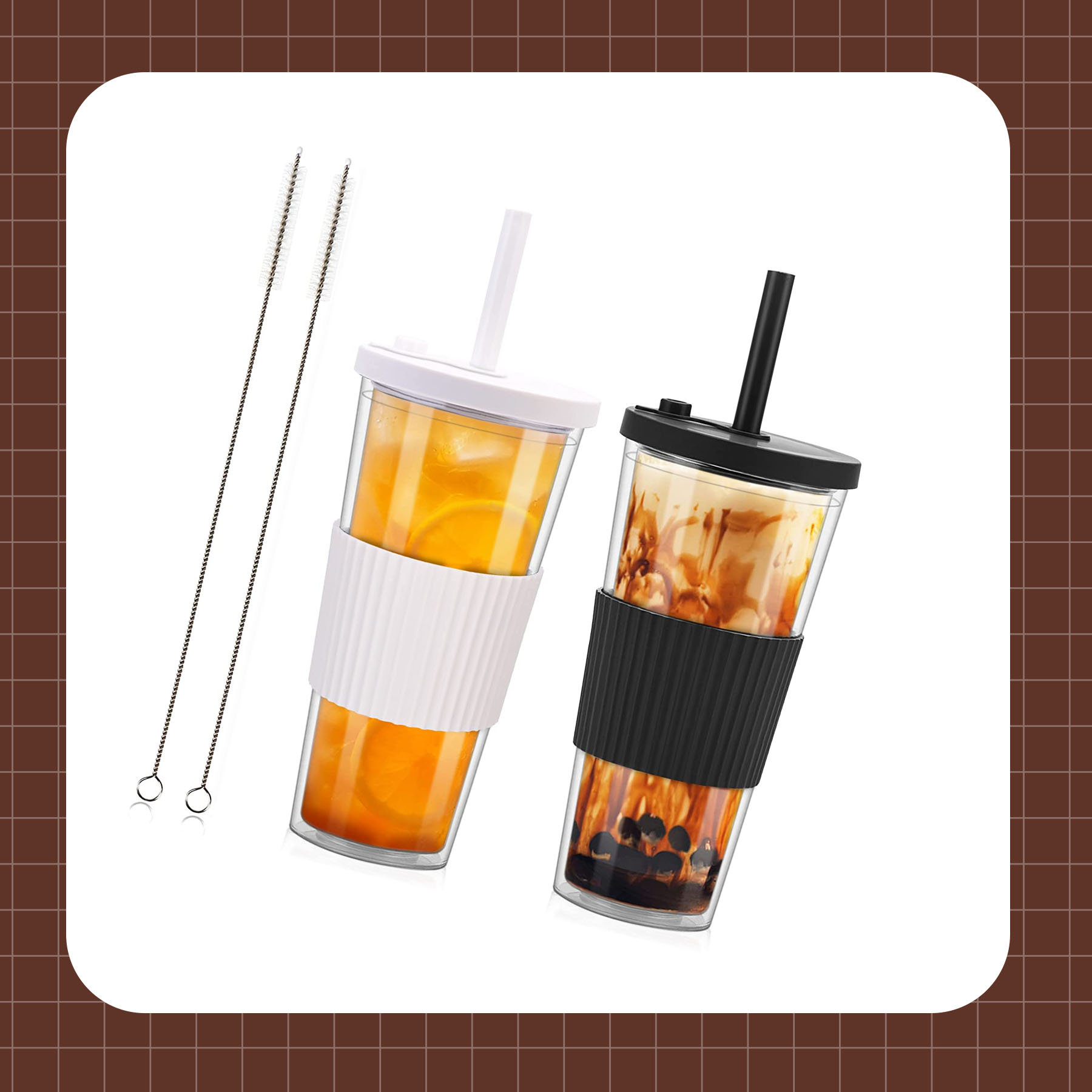 Eternal Night 24oz. Glass Travel Tumbler Straw