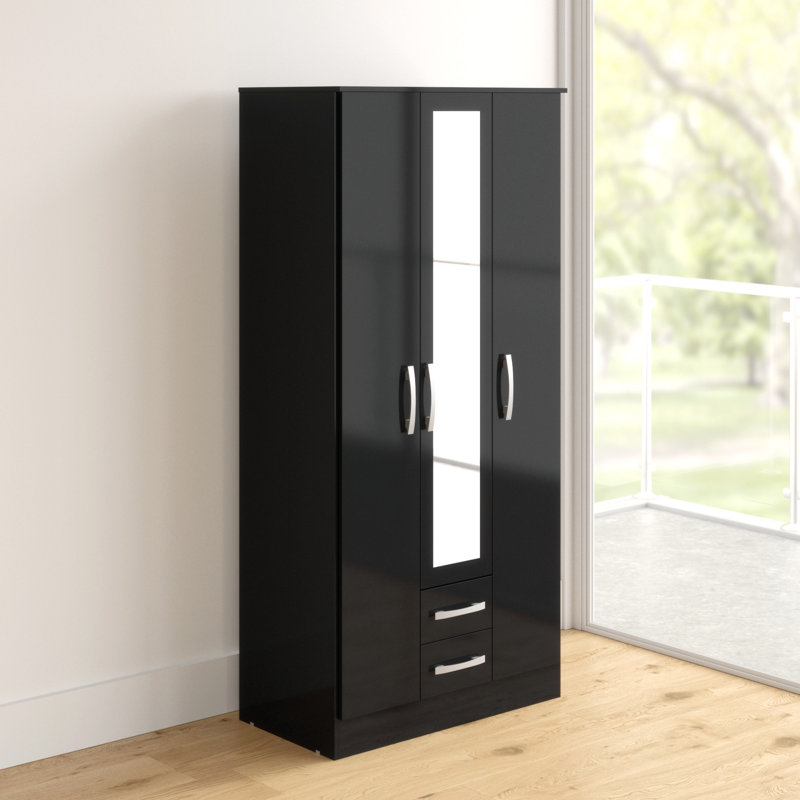 Marquitta 3 Door Manufactured Wood Wardrobe, Black