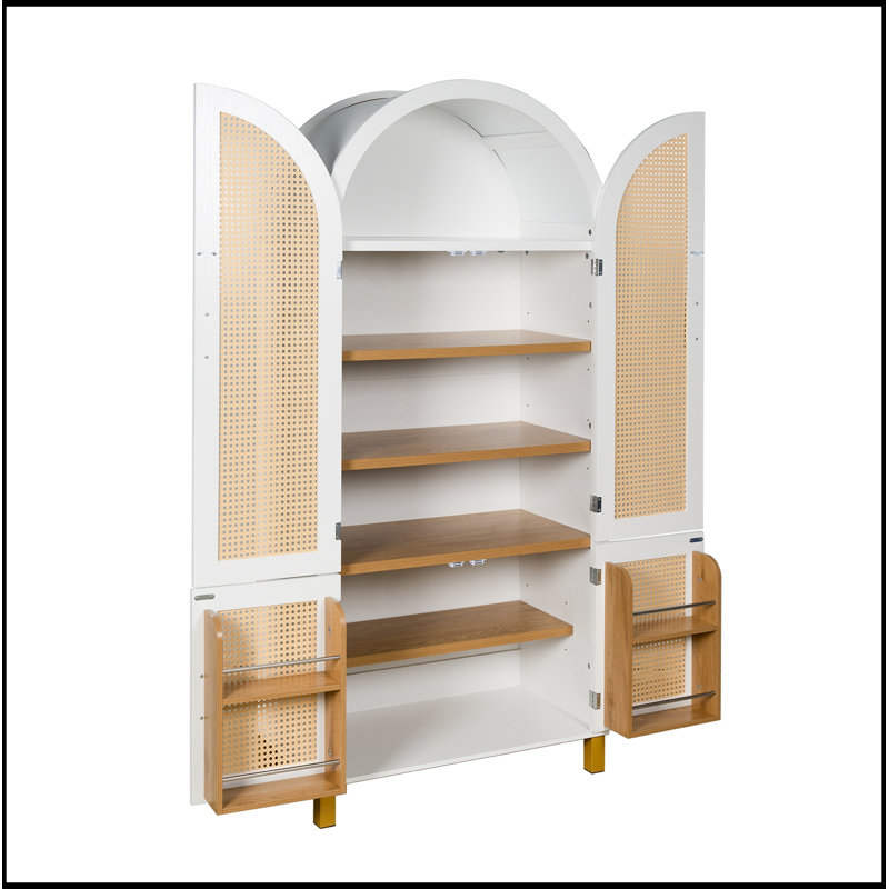 Armoire arquée avec portes en rotin et tablettes réglables, Blanc