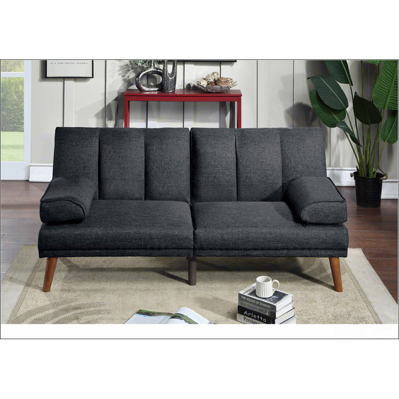 Canapé-lit ajustable en polyfibre noir avec pieds en bois massif et canapé moelleux