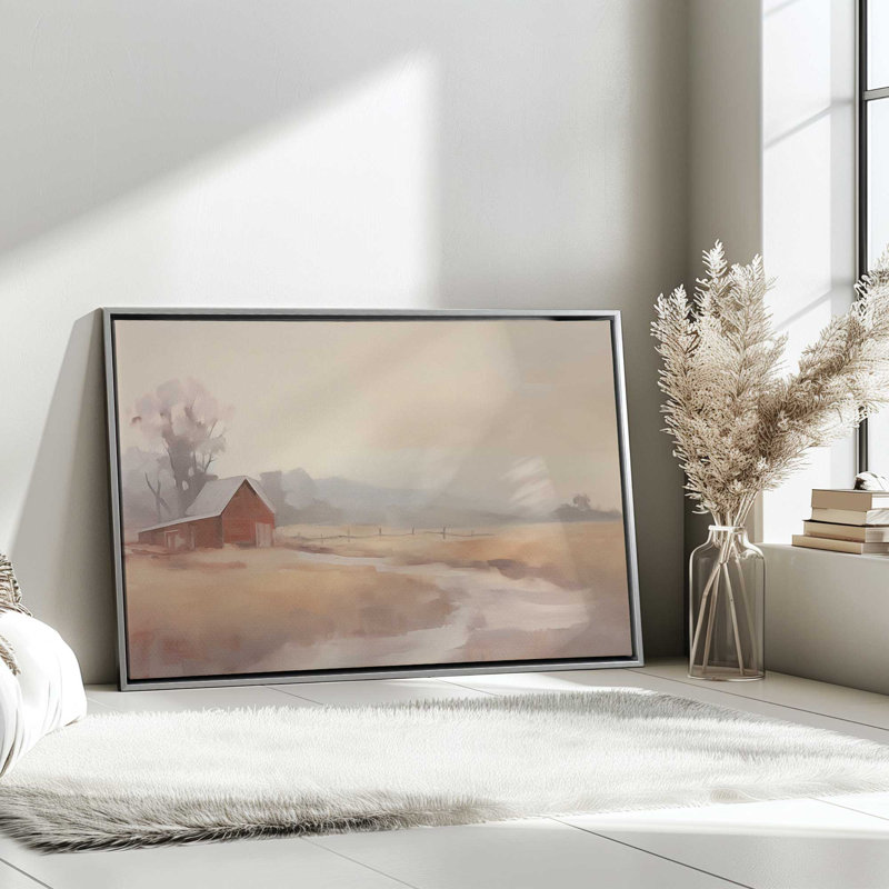 «Misty Countryside Barn», reproduction sur toile, Encadrement brun clair, H 8,75 po x l 12,75 po x P 1,75 po