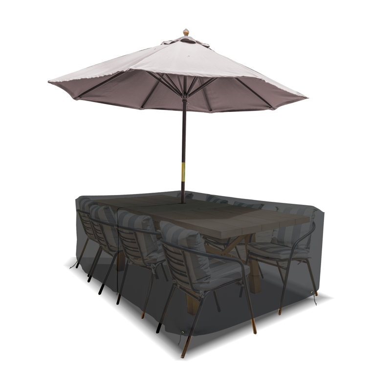 HeavyDuty Multipurpose Waterproof Outdoor Rectangle Dining Table &Chair Set Cover with Umbrella Hole, Black