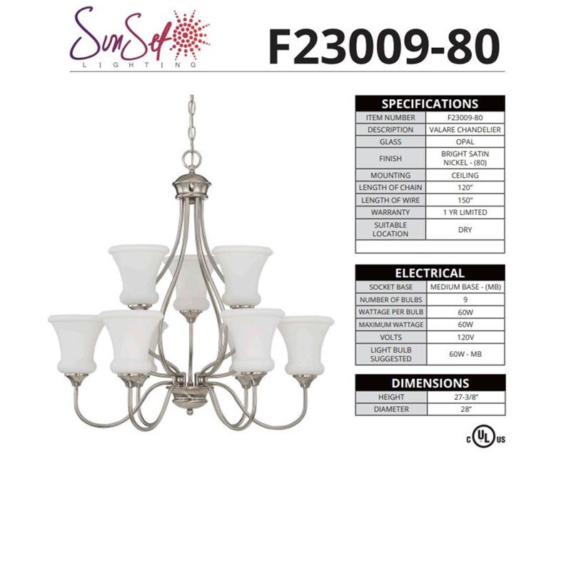 Chontelle 9 - Light Nickel Dimmable Chandelier