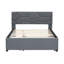Lit plateforme double tapissier avec tête de lit à motif brique et gigogne simple, tissu en lin, gris