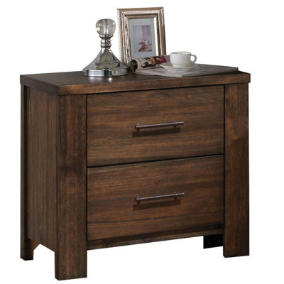 2 Bedroom Nightstand In Oak - Antique Brass Accents Rich & Elegant Design