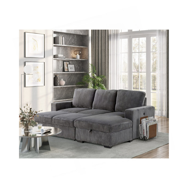 Charmant canapé modulaire gris avec fonction coulissante pour un confort ultime