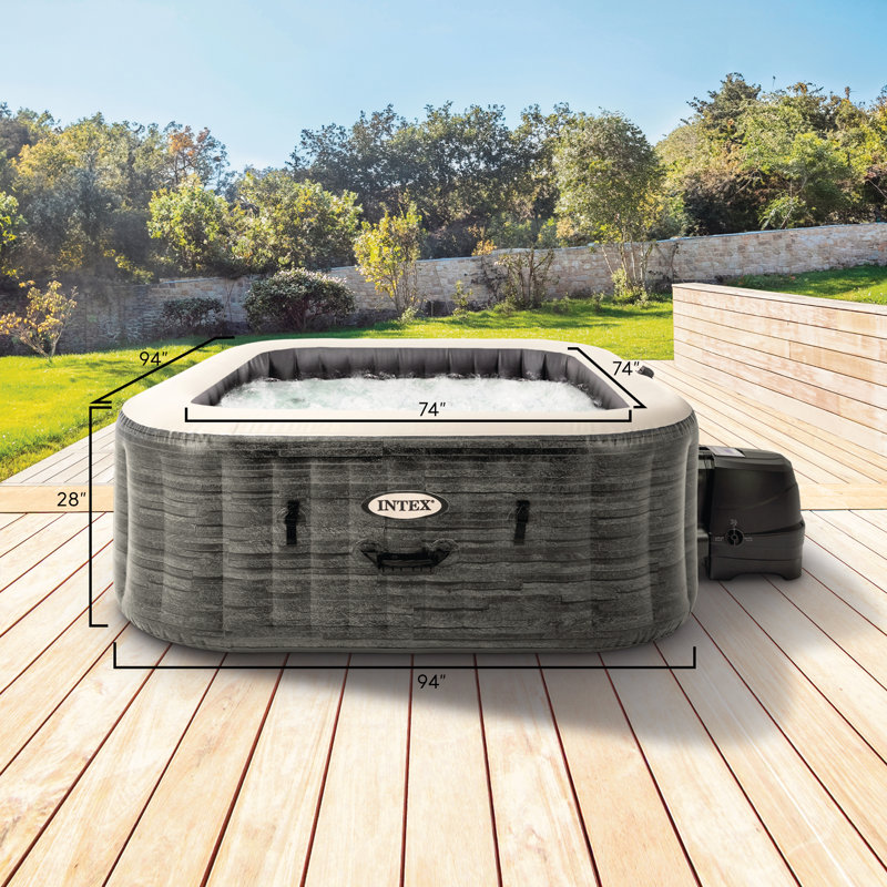 Intex PureSpa Plus Inflatable Square Hot Tub w/ AirJets, Greystone, 6