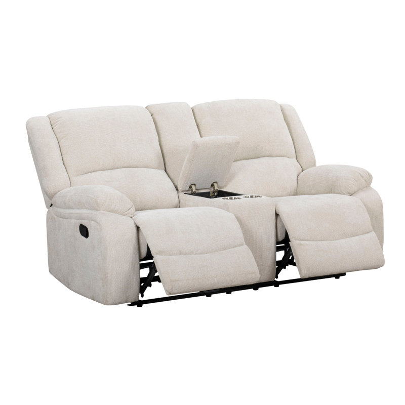 Roundhill Furniture Blitz Transitional Manual Reclining Loveseat, With Cup Holders, Beige