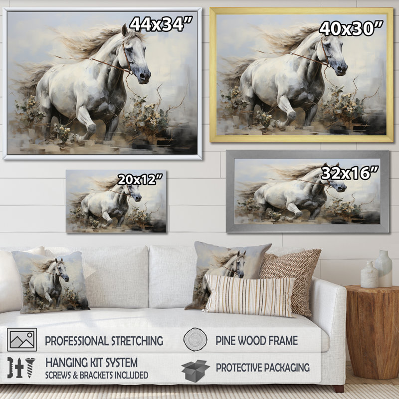 Foulée de cheval minimaliste - imprimé, H 24 po x l 32 po x P 1 po, Cadre simple blanc