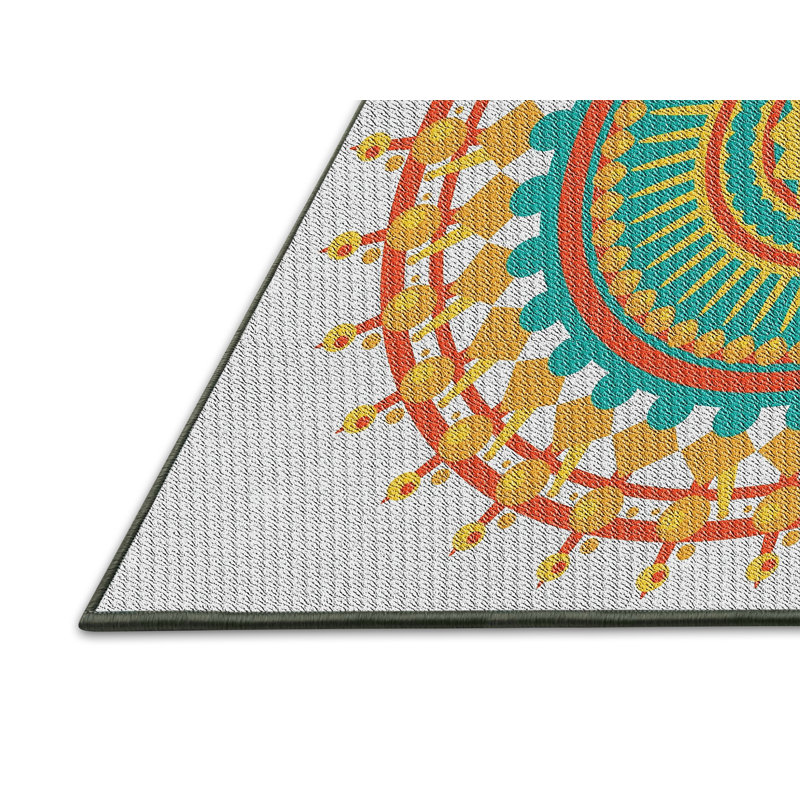 Tissé à la machine en laine et en polyester jaune/vert turquoise/rouge Tapis décoratif, Rectangle 8 pi x 12 pi