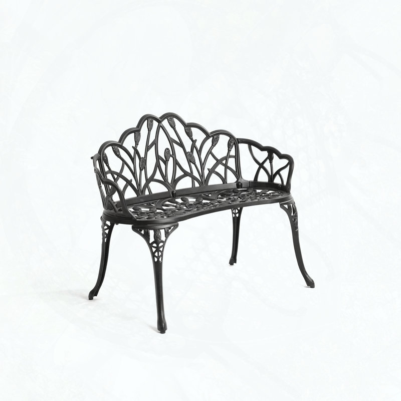 Cast Aluminum Outdoor Garden Bench with Butterfly Design, Black