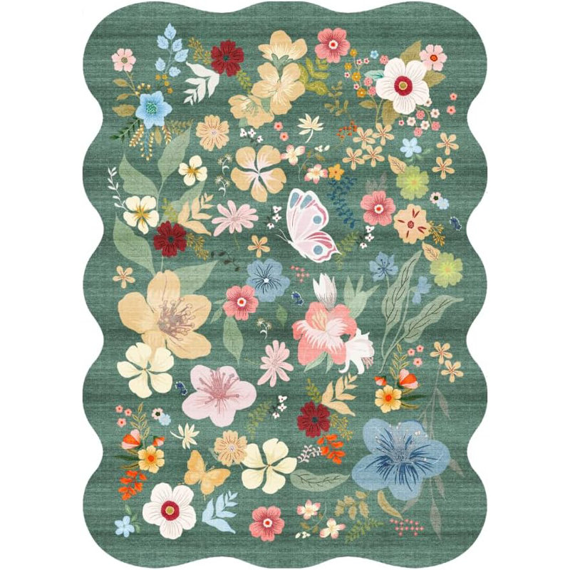 Washable Living Room Area Rug : Large Vintage Floral Bedroom Rugs Non-Slip Stain Resistant Carpet for Dining Room Kitchen Soft Thin Low Pile Indoor Home Decor Floor Mat for Playroom(Green)