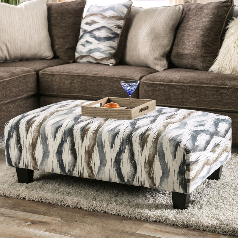 Repose-pieds rembourré de style contemporain avec pieds en bloc de microfibre doux imprimés