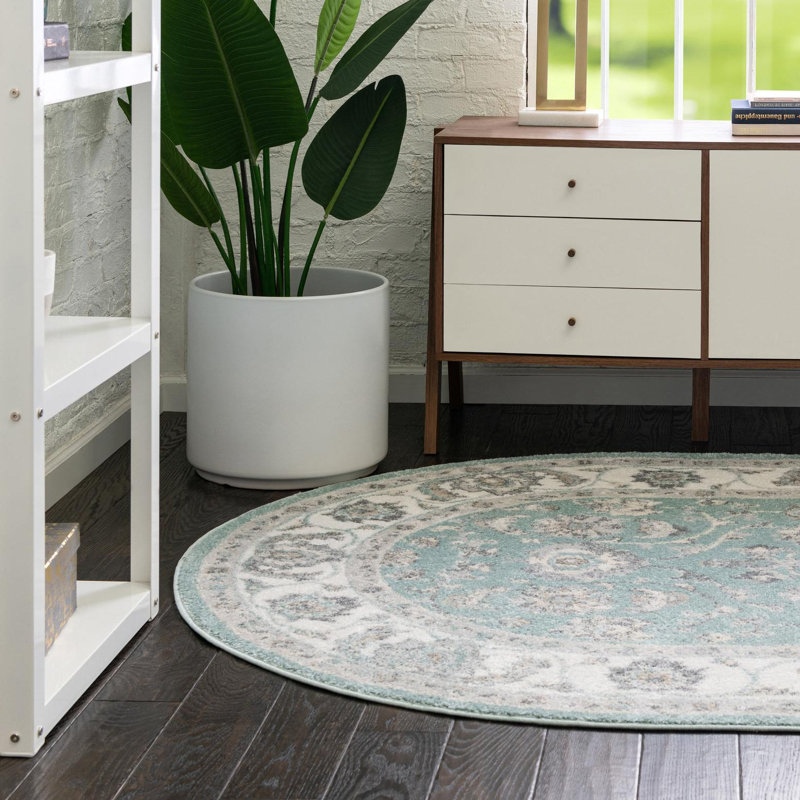 Tapis oriental bleu / gris Hilley, Ovale 4 pi x 6 pi