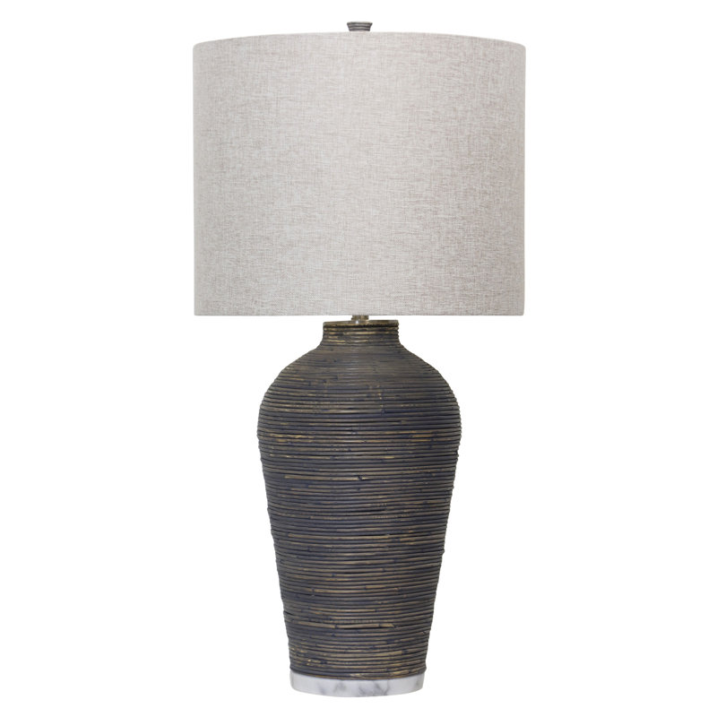 Lampe de table Windward - Corps en rotin gris avec base en marbre blanc - Abat-jour rigide