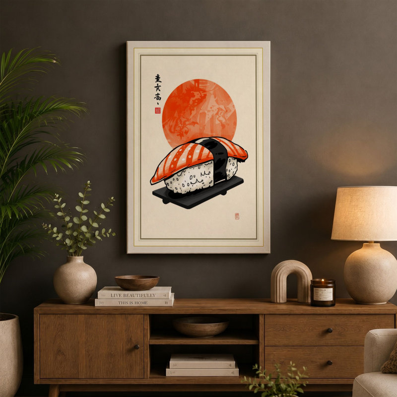 Sushi Under Sun Japandi - Wrapped Canvas, 36x24 - 91.4 x 61.0 cm, Terracotta Border