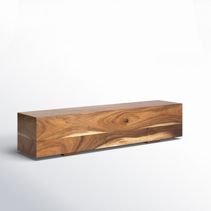 Wood Block Rectangular Bench with Elevated Base