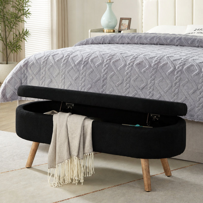 Banc de rangement avec repose-pieds ovale Luxury, Noir