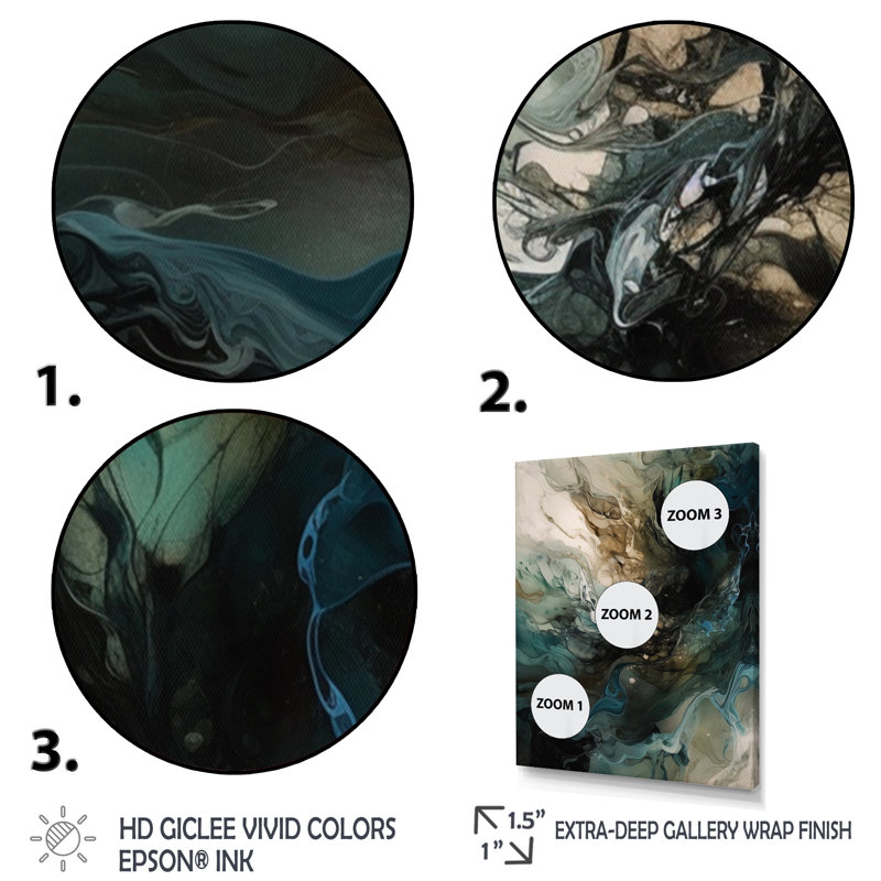 «Green World Inner Worlds of Marble I» sur toile, H 40 po x l 30 po x P 1,5 po, Encadrement doré