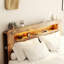 Cadre de lit moderne pour chambre à coucher, chambre d'amis, cadre de lit pour chambre à coucher, lit plateforme en bois avec tête de lit à DEL avec rangement et 2 ports USB-1737533992