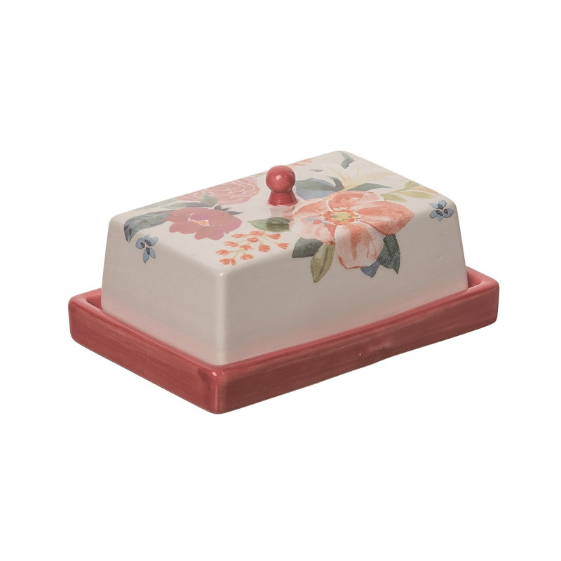 Beurrier en céramique Transpac Floral Boutique