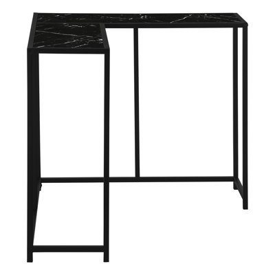 Bedroom Narrow Accent Console Table - Black Marble Look Laminate With Metal Support, Modern Design Corner Frame,