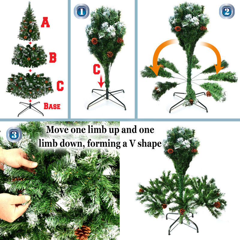 Arbre de noël artificiel pin vert/blanc bonhomme, H 7 pi