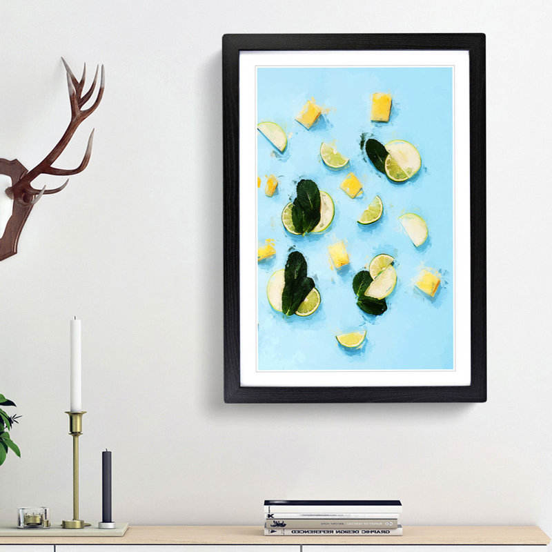 Mint Lime Pineapple and Apple - Picture Frame Graphic Art Print, 48cm H x 36cm W x 2cm D, Black Framed