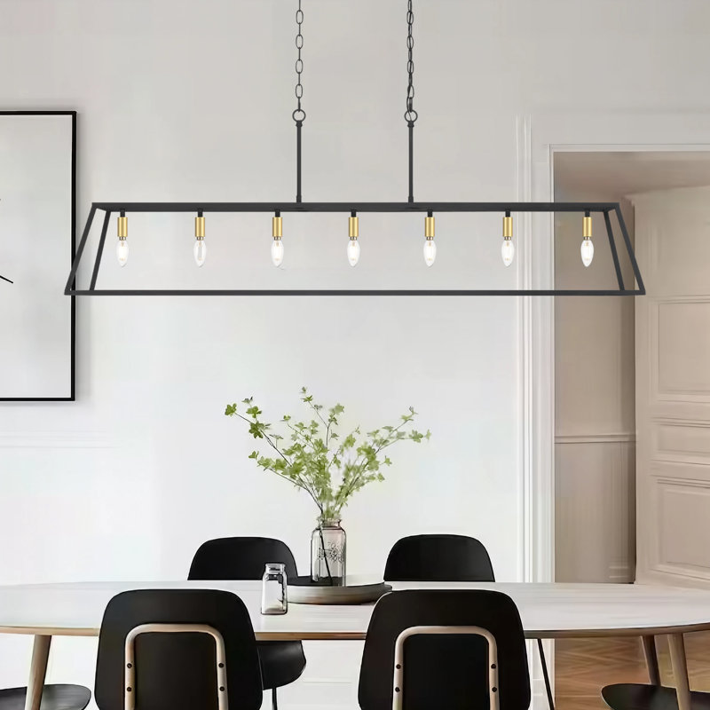 7 - Light Steel Dimmable Kitchen Island Rectangle Chandelier UL Certified, Aged Zinc/Satin Brass