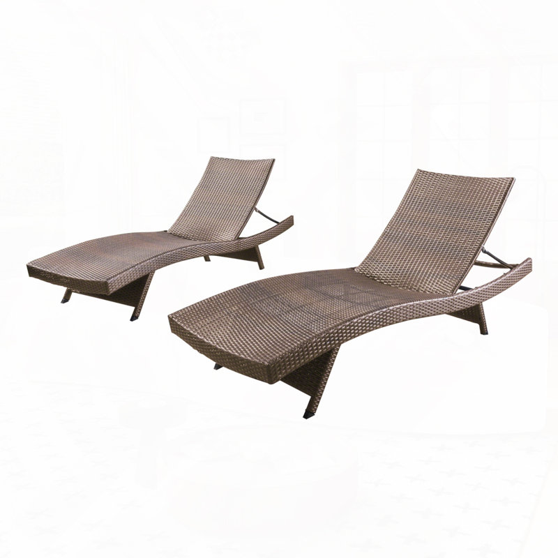 Outdoor Wicker Chaise Lounge Set, Mixed Mocha