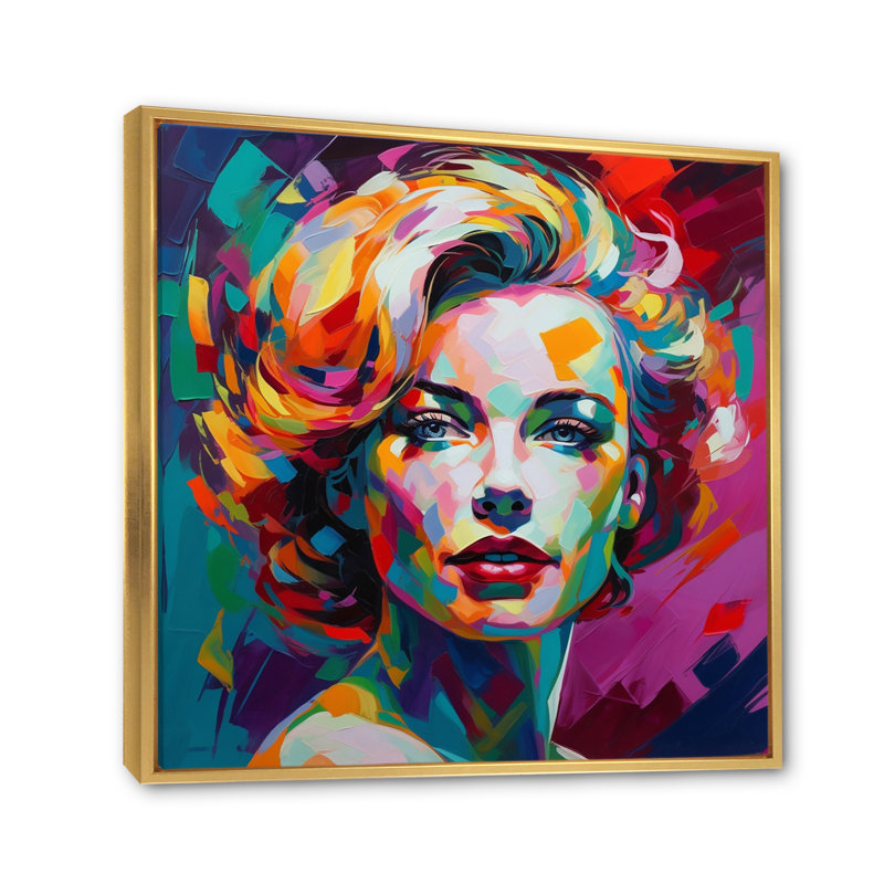 Portrait de femme pop art III, H 24 po x l 24 po x P 1 po, Cadre flottant doré