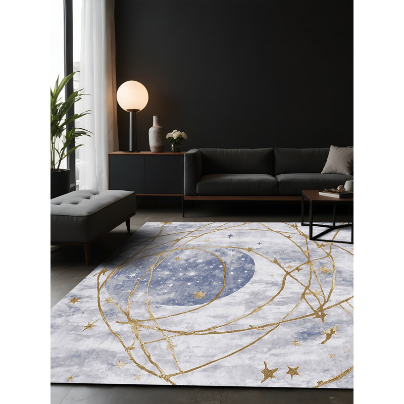 Tapis bleu soyeux et moelleux, Rectangle 7 pi x 10 pi