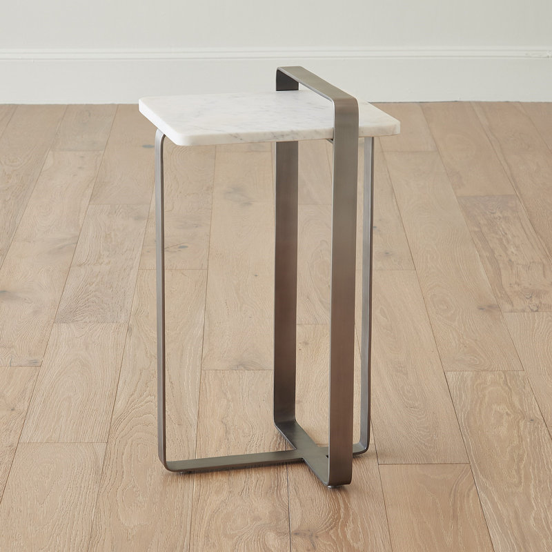 Marble End Table, White/Gray