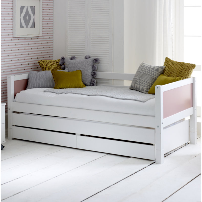Booth Solid Wood EU Single - 90 X 200 Cm with Trundle, White/Rose