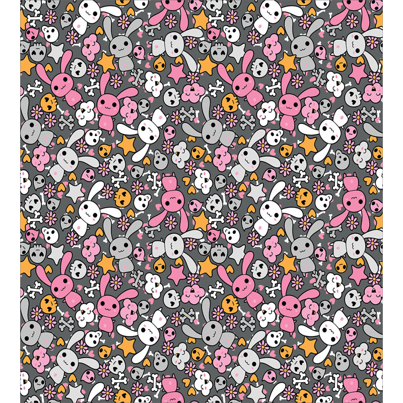 Kawaii Bunnies and Skulls Twin Duvet Cover Set