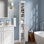 Armoire de rangement pour salle de bain haute de 70 po H Haslom, tour de lin blanche autoportante mince avec tablettes réglables, armoire de rangement pour papier hygiénique avec porte magnétique, armoire de plancher étroite pour salle de bain avec rouleau de papier hygiénique pour petits espaces