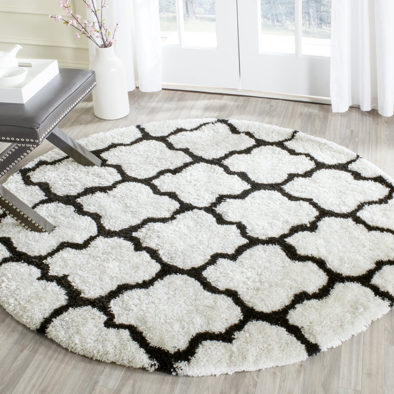 Rozanne Shag Hand Tufted Performance Geometric Rug, Round 5'