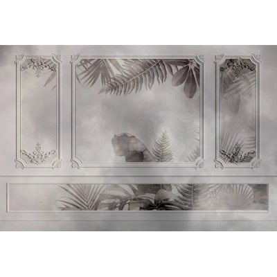 Elegant Gray Tropical Panel Wall Mural – Classic Botanical Framed Design