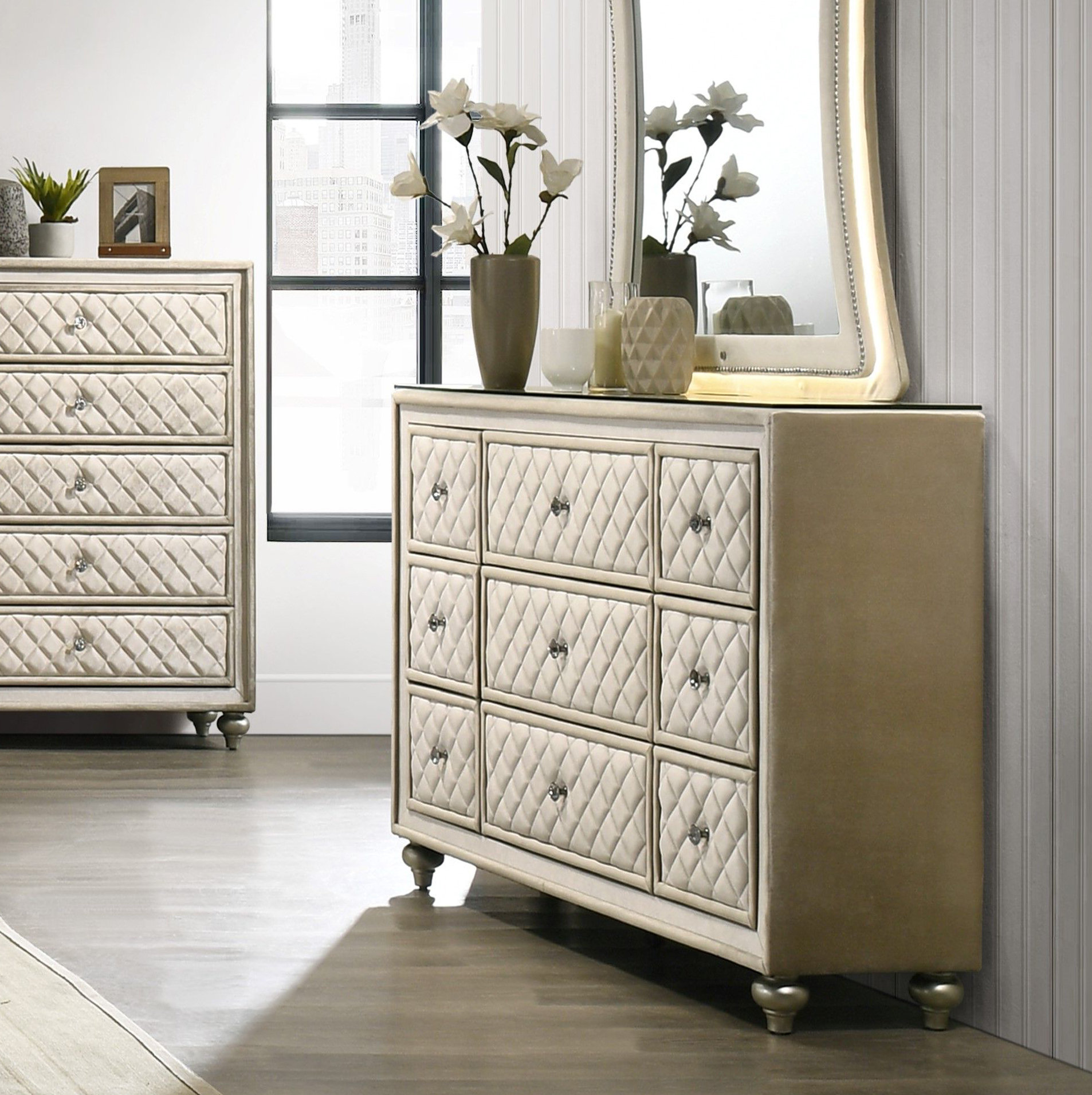 Rosdorf Park Joie 9-Drawer Dresser, Beige Velvet - Wayfair Canada