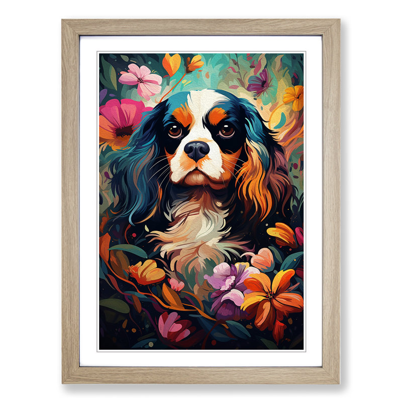 Cavalier King Charles Spaniel Orphism No.2 - Single Picture Frame Print on Wood, 34cm H x 25cm W x 2cm D, Oak Framed