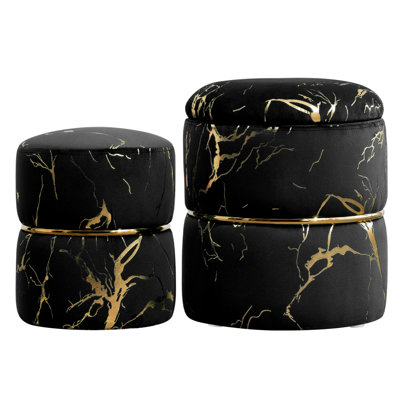 Round Ottoman Set Of 2 With Storage, Upholstered Vanity Stool For Makeup, Multifunctional Ottomans With Removable Lid, Foot Rest For Living Room, Bedroom