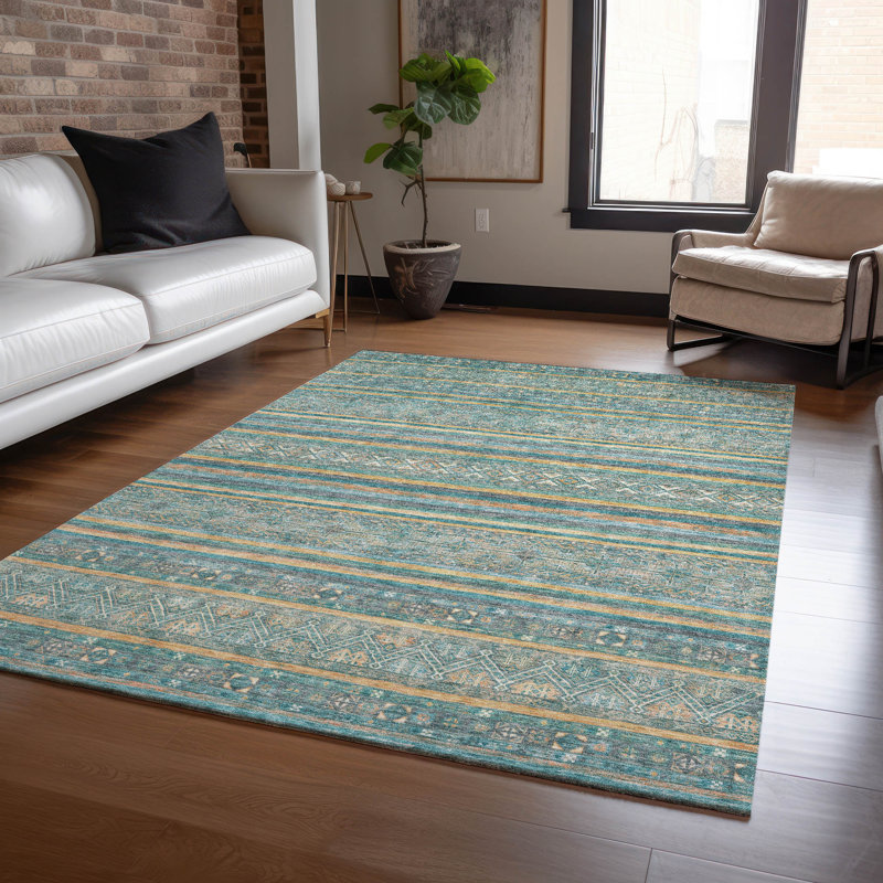 Tapis intérieur / extérieur bleu sarcelle lavable Ysadora - LOOMlan, 10 pi x 14 pi