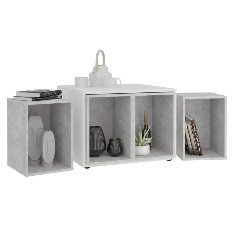 Kuzara Four Leg Coffee Table with Storage, White/Concrete
